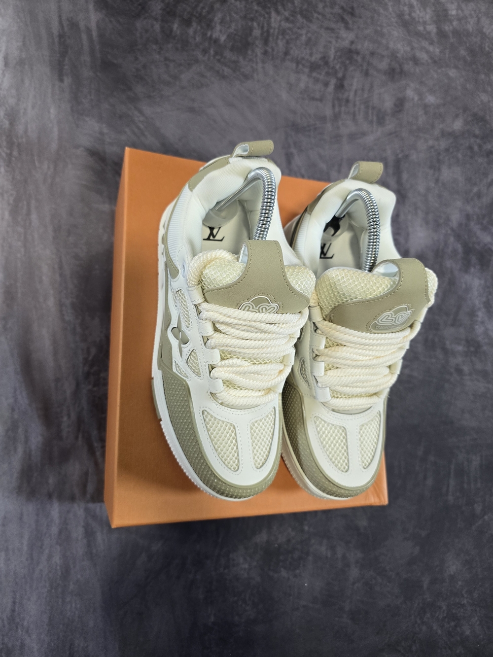 Chunky Retro Skate Sneakers Mesh Olive Green Cream